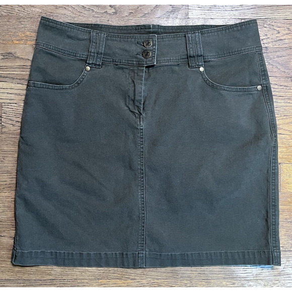 CAbi Twill Olive Green Mini Short Skirt Pockets Cotton Stretch Size 12 # 948 - Picture 2 of 11